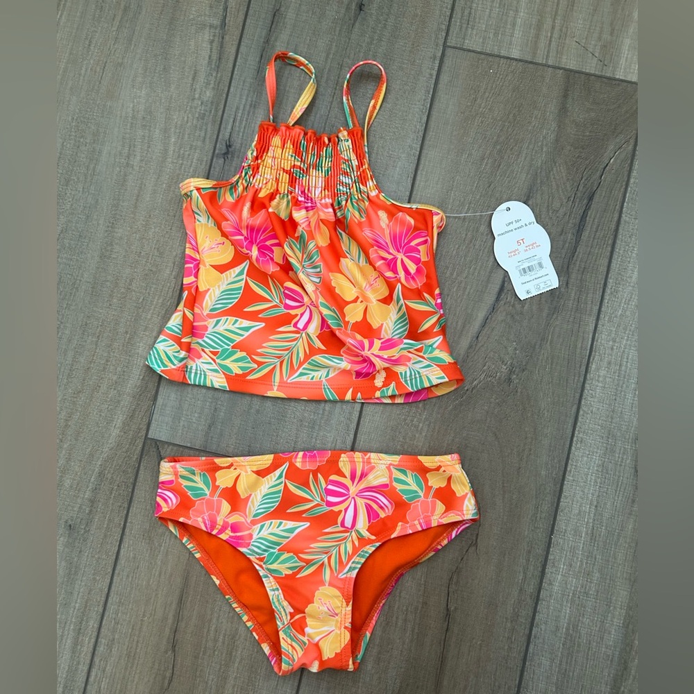 NWT Girls 5T 2 Pc Swim Set in Orange, Wonder Nation